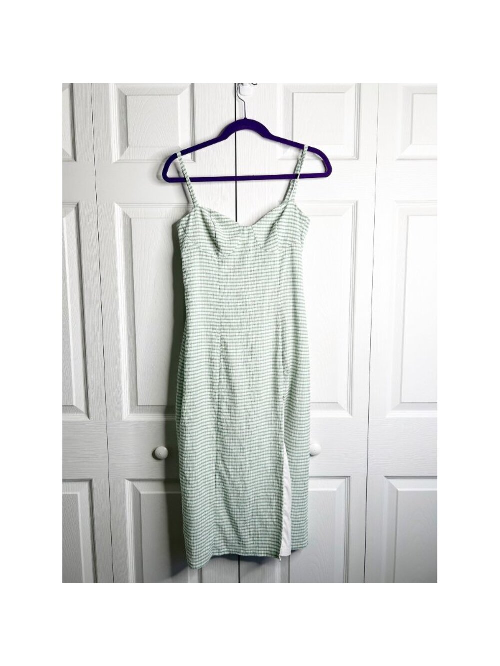 Louna Green White Gingham Sweetheart Crepe Midi Dress Women's Size X-Small XS